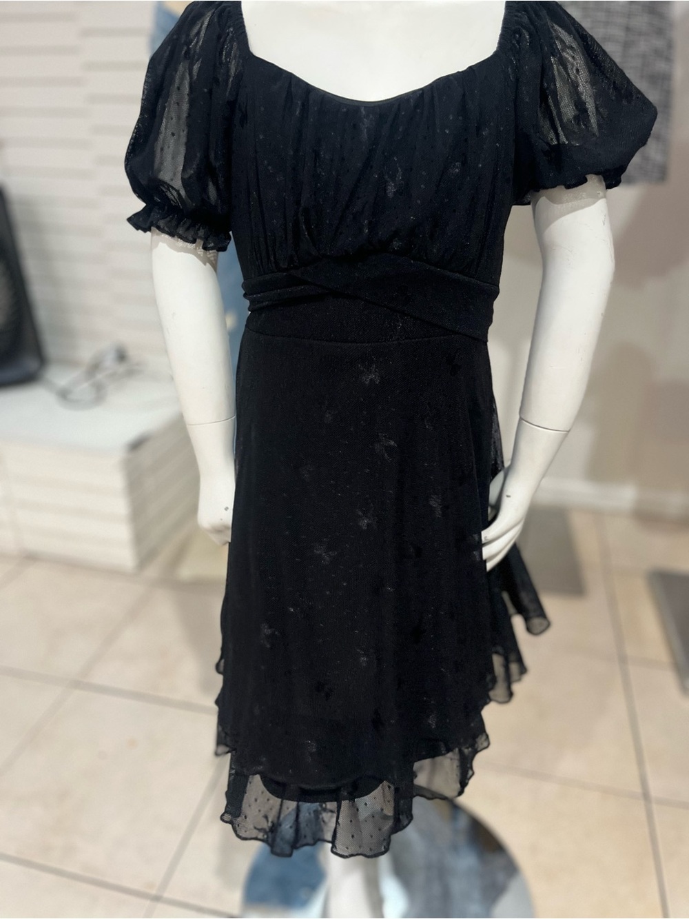 Girls' Black Puff Sleeve Party Dress